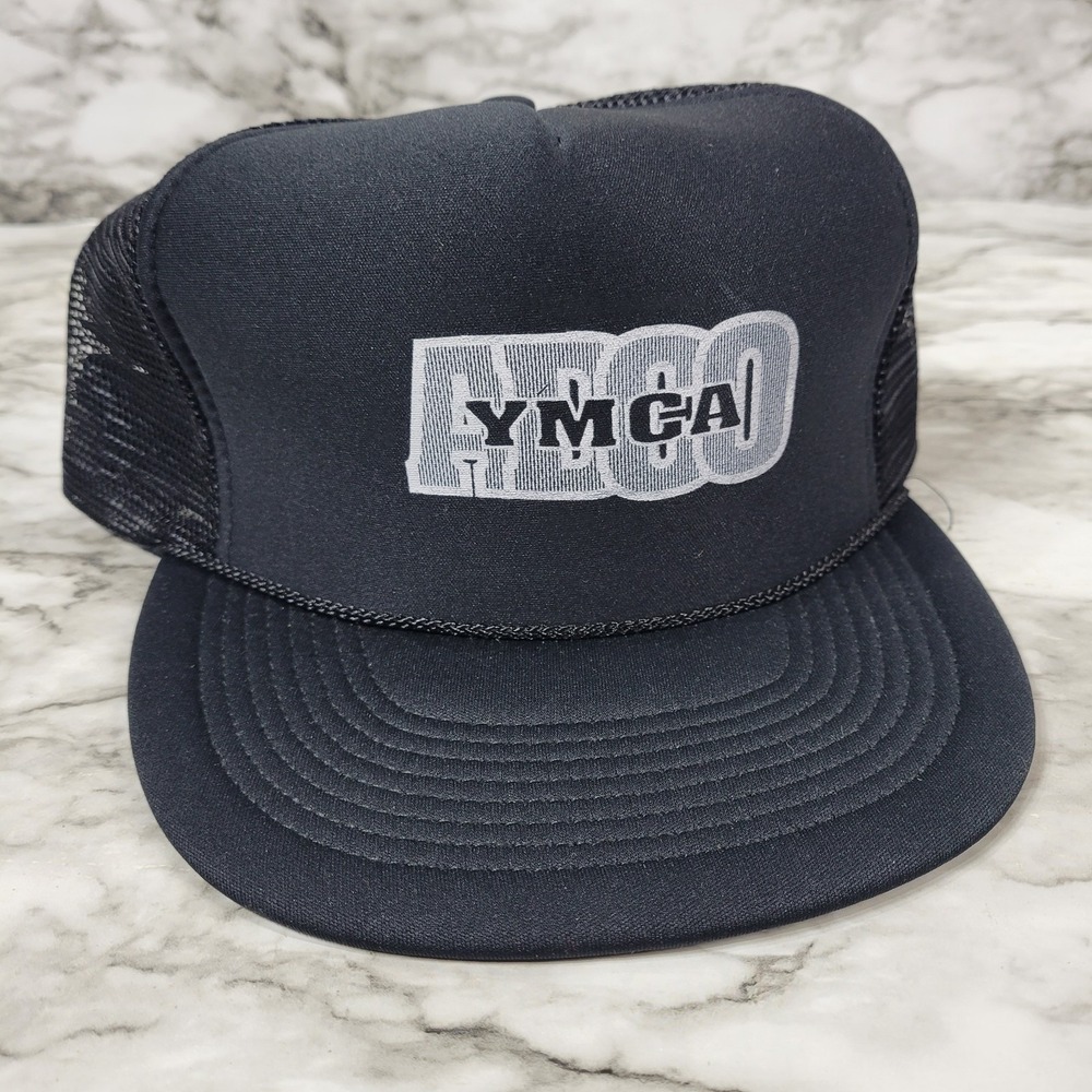 Vintage YMCA Trucker Hat Black Foam Rope One-Size Madhatter New Old Stock